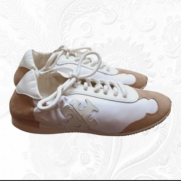 Tory Burch Cerbiatto Suede Leather Nylon Ivory/Tan Sneakers Size 7 - Picture 6 of 13